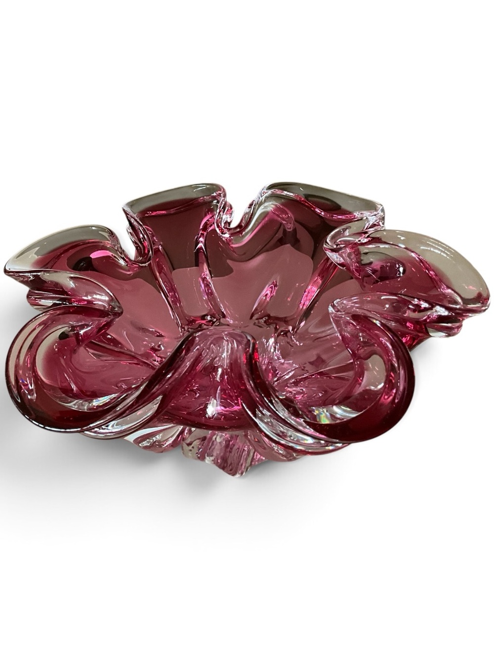Vintage Chřibská Czech Art Glass Bowl, Josef Hospodka Design Pink/Cranberry MCM
